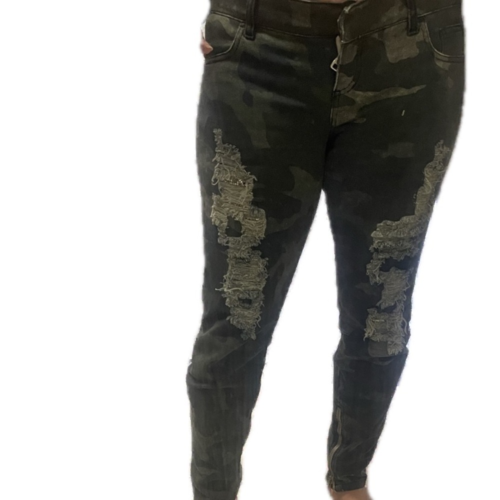 BALMAIN camo military chick gold mesh distressed jeans 44 SS2010